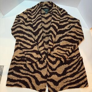 Hand Knit Lauren Ralph Lauren Cardigan Sweater Sz Small Zebra Linen Cotton Blend
